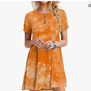 New XS Women's Tie Dye Orange T-Shirt Tunic Dress